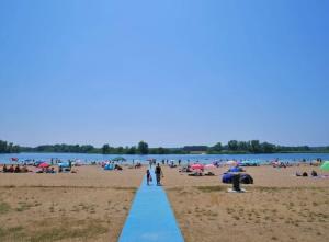 a beach with people and people on the sand and water at Aux Alcôves du Spa in La Rothière +9 photos
