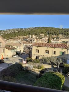 ボーム・ド・ヴニーズにあるauberge saint rochの家屋のある町の窓からの眺め