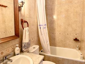 ein Badezimmer mit Waschbecken, Toilette und Dusche in der Unterkunft Casa Ana in O Grove