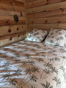 a bed with two pillows on top of it at chez lulu Appartement cosy. in Cozzano