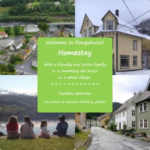 a collage of photos of houses and a town at Rongahuset BnB in Evanger