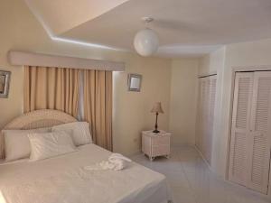 Un dormitorio con una cama con una toalla. en Appartamento Aruba Juan Dolio fronte mare, en Juan Dolio