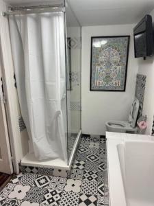 bagno con doccia e servizi igienici. di Appartement dans résidence calme dans les Monts du Lyonnais a Soucieu-en-Jarrest