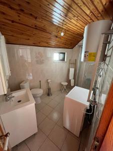 y baño con lavabo blanco y aseo. en Casa do Castelo- Serra da estrela, en Covilhã