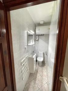 a bathroom with a toilet and a sink at Apartament Juratka in Jurata
