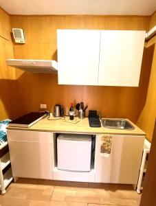 a small kitchen with a sink and a counter at Appartamento nel verde fronte ospedale San Pietro, Sant'Andrea in Rome