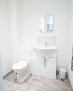 a white bathroom with a toilet and a sink at Bright and Modern 2 Bed Apartment in Redditch in Redditch