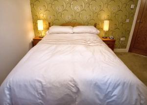 a large white bed in a room with two lamps at Salisbury Luxury Apartment in Salisbury