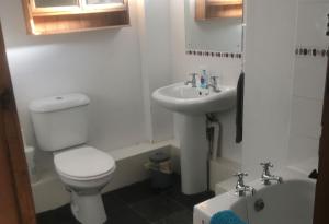 une salle de bains avec toilettes et lavabo dans l'établissement Dozmary Cottage, à Launceston 15 autres photos
