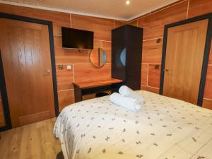 1 dormitorio con 1 cama, TV y escritorio en Fenlli en Mold