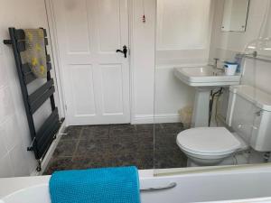 a bathroom with a toilet and a sink at Siblyback Cottage in Launceston