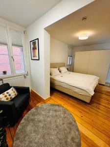 - une chambre avec un lit et un canapé dans l'établissement Apartment II für 4 Aalen I Wlan I Netflix, à Aalen