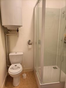 un bagno con wc e doccia in vetro di Le Cheval Blanc La Chartre sur le Loir a La Chartre-sur-le-Loir