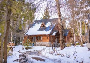 a log cabin in the woods in the snow at Ruma Andina by DOT Cabana in Villa La Angostura