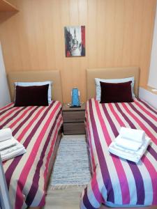 dwa łóżka siedzące obok siebie w pokoju w obiekcie House Romantic R/C Right w Porto