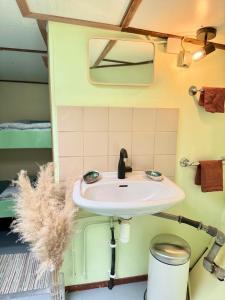 a bathroom with a sink in a tiny house at FLOW in Amsterdam