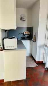une cuisine avec évier et four micro-ondes sur un comptoir dans l'établissement Studio Saint-Cyprien Port, à Saint-Cyprien