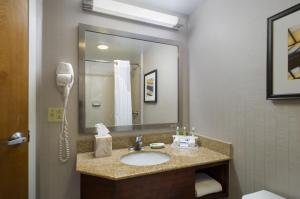 een badkamer met een wastafel, een spiegel en een telefoon bij Holiday Inn Express Hershey-Harrisburg Area, an IHG Hotel in Hershey