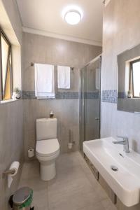 uma casa de banho com um WC, um lavatório e um chuveiro em Kgaba Villas em Ramotswa