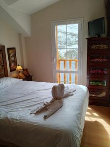 a stuffed animal laying on a bed in a bedroom at BUENAVISTA LUXURY in Sierra Nevada