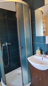 a bathroom with a shower and a sink at Henrix in Warsaw