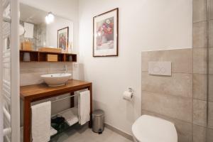 een badkamer met een wastafel en een toilet bij Les Suites - La Cour St Fulrad in Saint-Hippolyte