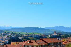 a city with houses and mountains in the background at Dúplex El Mochuelo: vistas al casco histórico, mucha luz y plaza de aparcamiento in San Vicente de la Barquera