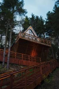 a tree house with a deck in the woods at Montana Suite Bungalows in Trabzon