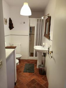 a bathroom with a sink and a toilet at Il Mandorlino Pitigliano appartamento in tipico casale maremmano con portico e giardino in Pitigliano