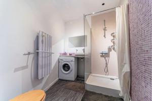 ein Bad mit einer Waschmaschine und einer Dusche in der Unterkunft Loft, proximité centre et gare in Lille