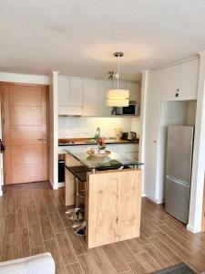 uma cozinha com um balcão e um frigorífico em 201/ Precioso apartamento 1D+1B Centro + Jumbo 5 min em Puerto Montt