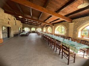 a large room with a long table and chairs at Agriturismo PETRA LUCANA in Montescaglioso