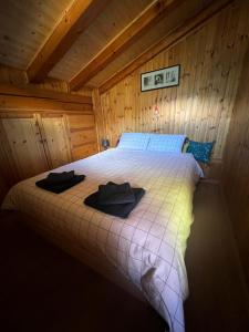 a bedroom with a bed in a wooden cabin at casa del sole in Saint-Pierre