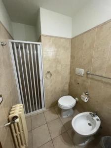 a bathroom with a toilet and a shower and a sink at Agriturismo PETRA LUCANA in Montescaglioso +45 photos