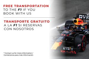 a race car is shown with the text free transportation to the f if you book at AR 218 by ULIV in Mexico City