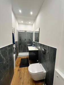 a bathroom with a toilet and a sink and a shower at Lazio apartment nel centro di Palermo in Palermo