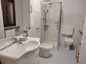 a bathroom with a sink and a toilet and a shower at VILLA SAMUELA in Neive +39 photos