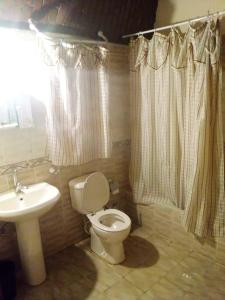 ein Bad mit einem WC und einem Waschbecken in der Unterkunft oasis panorama in Mandīshah