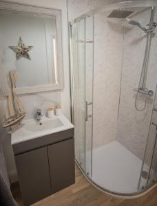a bathroom with a shower and a sink at Quite and comfortable Eastbourne in Eastbourne