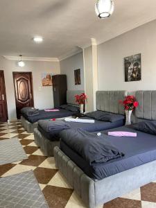 a row of beds in a room with flowers at Pyramid stars inn in Cairo