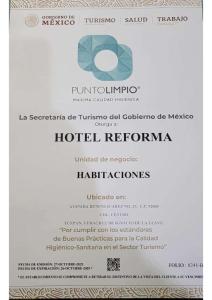 a menu for the hotel reforma at Hotel Reforma Tuxpan in Tuxpan de Rodríguez Cano