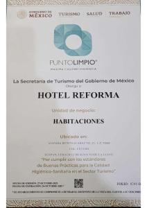 Certifikát, ocenenie alebo iný dokument vystavený v ubytovaní Hotel Reforma Tuxpan