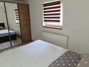 sypialnia z lustrem i łóżkiem w obiekcie Leki Apartman w mieście Travnik