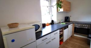 Dapur atau dapur kecil di Ferienwohnung Schnegge-Eck direkt am Klingbachrad- und Spazierweg