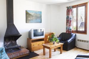 sala de estar con chimenea y TV en Apartamentos Grist, en Eriste