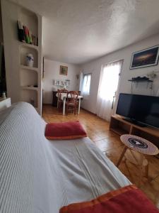 Televízia a/alebo spoločenská miestnosť v ubytovaní Logement équipé
