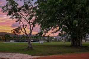 two trees in a park with a sunset in the background at Grand studio Bis à Matoury in Matoury