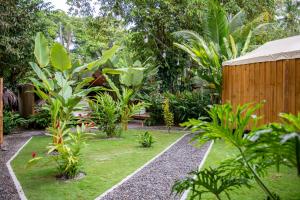 a garden with plants and a wooden fence at Seren Glamping in Uvita