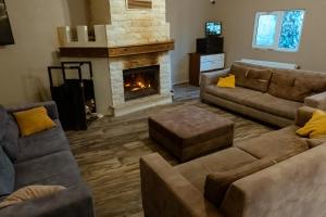 a living room with two couches and a fireplace at ALEX VİLLAGE LİFE in Kartepe