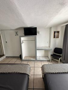 - un salon avec un canapé et une chaise dans l'établissement Hotel Posada Jardín Aguascalientes, à Aguascalientes